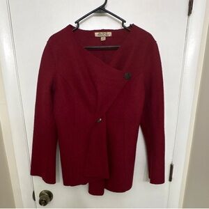 Asymmetrical Sweater Alpaca Wool Cardigan Red V-Neck Lagenlook Peru Women’s S